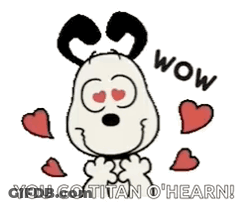 Snoopy Surrounded By Hearts Saying Wow GIF