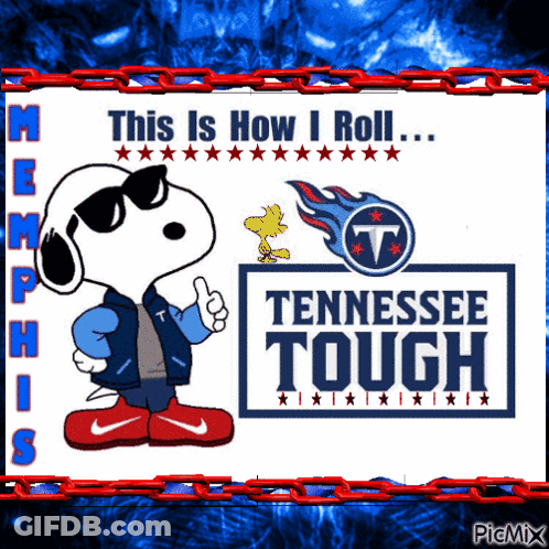 Snoopy Thumbs Up Next To Tennessee Tough Logo GIF