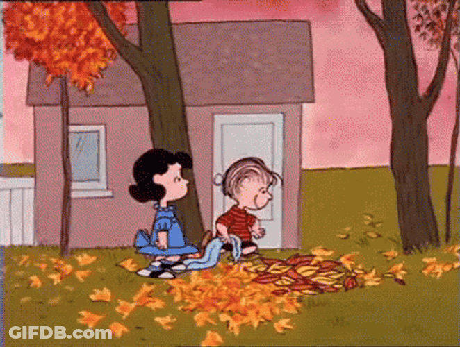 Snoopy Walking On Falling Leaves GIF