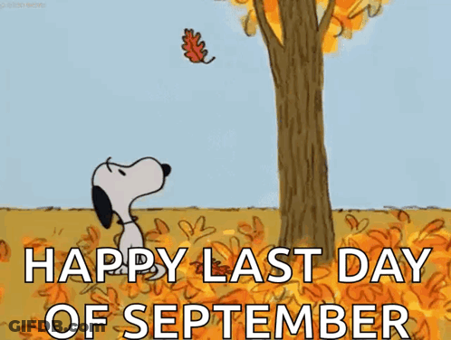 Snoopy Watching Leaf Fall Happy Last Day Of September GIF