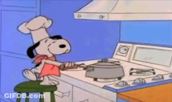 Snoopy Wearing Chef's Hat Cooking In Kitchen GIF