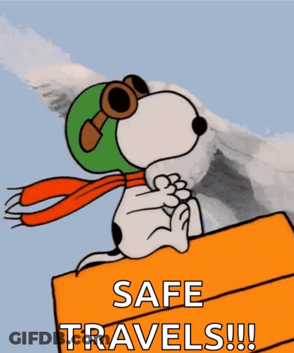 Snoopy Wearing Helmet And Goggles Safe Travels GIF