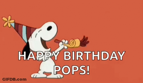 Snoopy Wearing Party Hat Blowing Horn Saying Happy Birthday Pops GIF