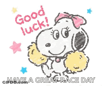 Snoopy Wearing Pink Bow Holding Pom Poms Good Luck GIF