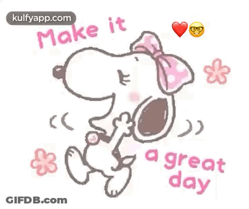 Snoopy Wearing Pink Bow Make It A Great Day GIF
