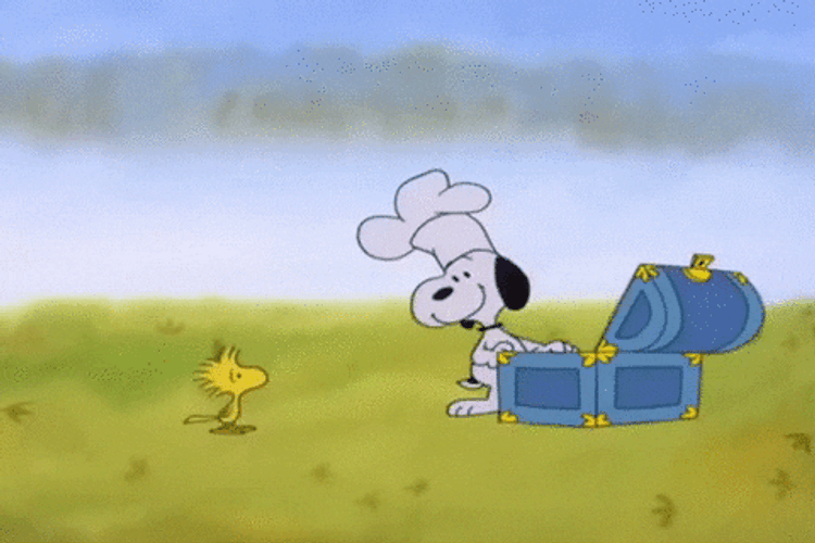 Snoopy With Blue Treasure Chest GIF