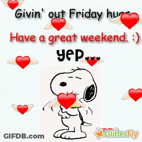 Snoopy With Hearts And Friday Hugs GIF