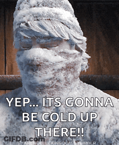 Snow Covered Statue Saying Yep Its Gonna Be Cold Up There GIF