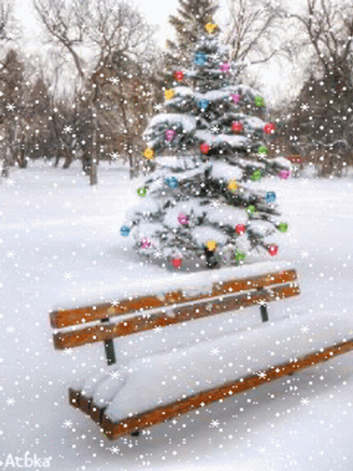 Snow Falling On Bench GIF