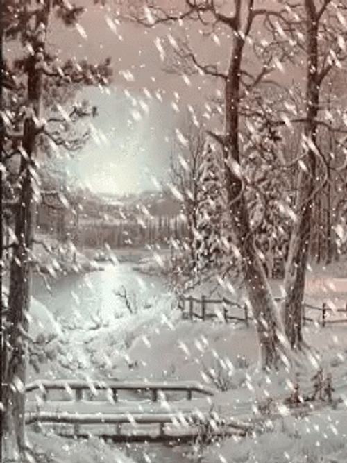 Snow Falling On River Calming GIF