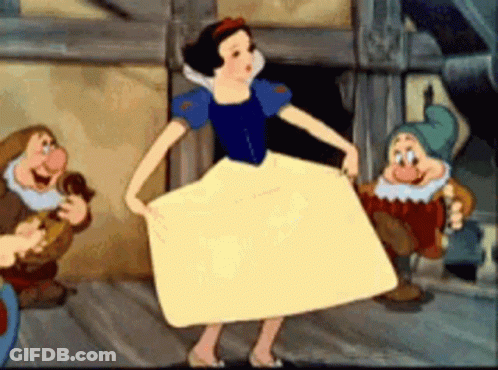 Snow White And The Seven Dwarfs Are Dancing In A Cartoon Scene . GIF