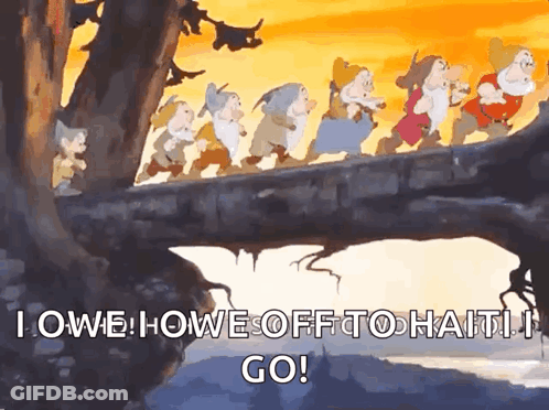 Snow White And The Seven Dwarfs Walking Across Bridge GIF