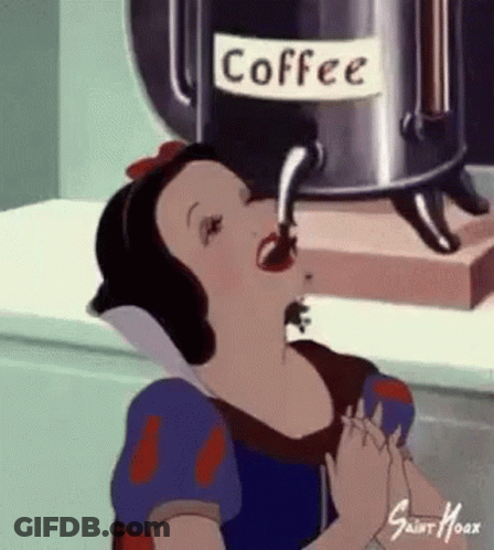 Snow White Drinking Coffee From Coffee Pot GIF