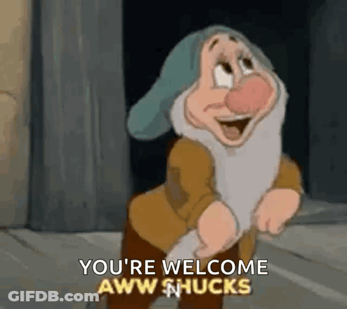 Snow White Dwarf Saying You're Welcome Aww Shucks GIF