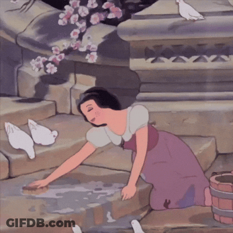 Snow White From Snow White And The Seven Dwarfs Is Cleaning The Floor With A Bucket GIF