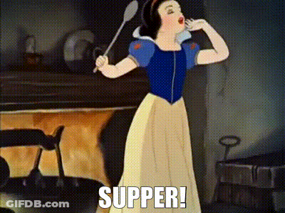 Snow White From Snow White And The Seven Dwarfs Is Holding A Spoon And Says Supper ! GIF