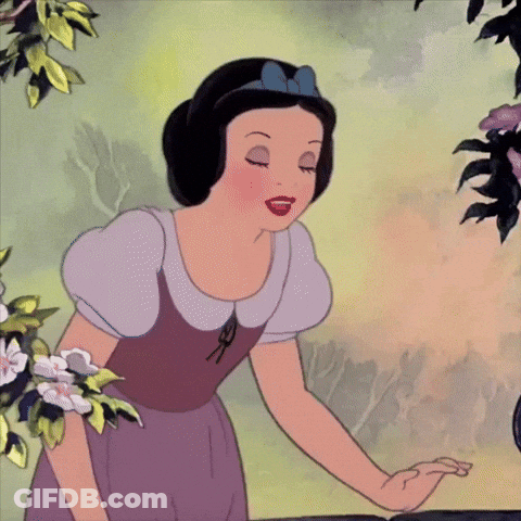 Snow White From Snow White And The Seven Dwarfs Is Standing In Front Of Flowers GIF