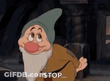 Snow White Gnome Saying Stop GIF
