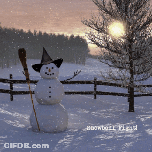 Snowball Fight Attack Winter Sunset Snowman GIF