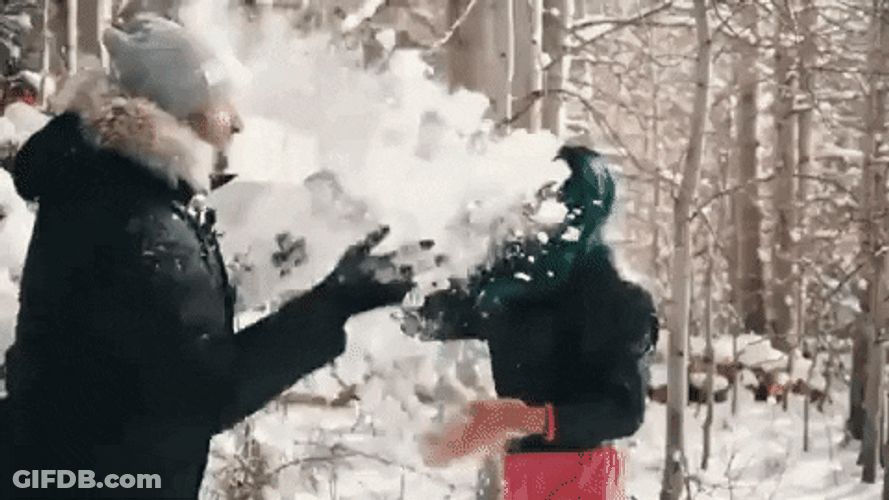Snowball Fight Couple Attack GIF