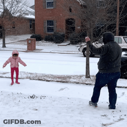 Snowball Fight Dad And Daughter GIF