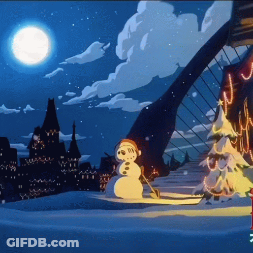 Snowman In Front Of Castle GIF