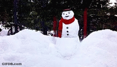 Snowman In Snow With Red Scarf And Hat GIF