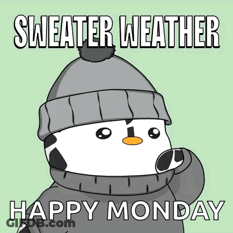 Snowman In Sweater And Hat Saying Sweater Weather Happy Monday GIF