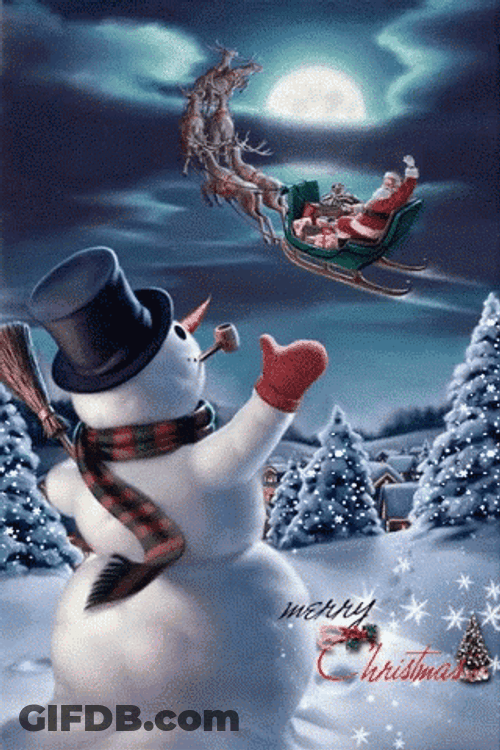 Snowman Saying Goodbye To Santa GIF