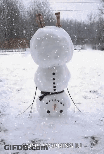 Snowman Stacked In Falling Snow GIF