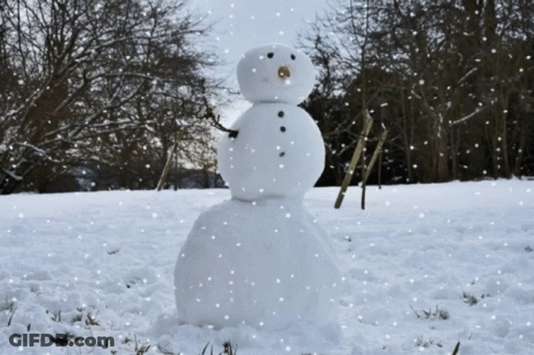 Snowman Standing With Snow Flakes GIF
