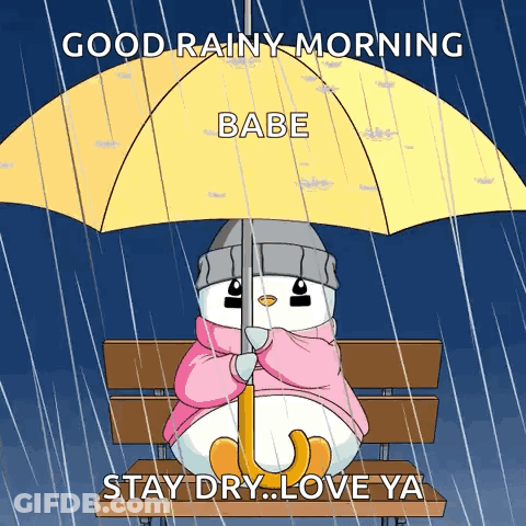 Snowman Under Umbrella Saying Good Rainy Morning Babe GIF