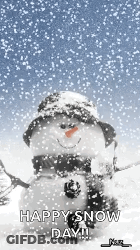 Snowman Wearing Hat And Scarf In Falling Snow GIF