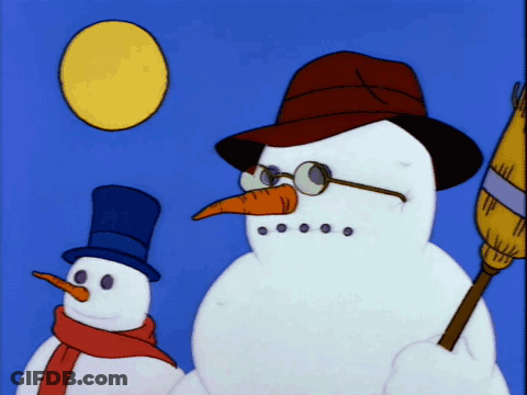 Snowman Wearing Top Hat And Glasses GIF