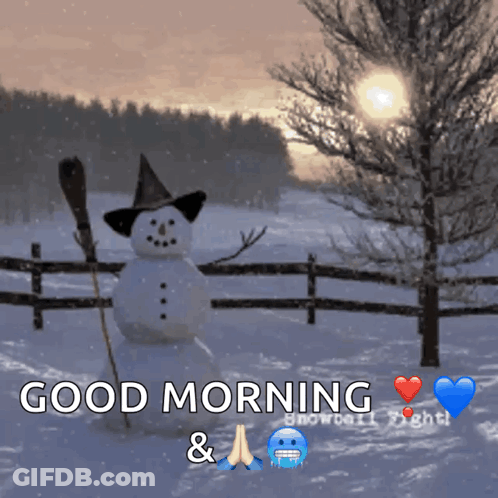 Snowman Wearing Witch Hat Holding Broom GIF