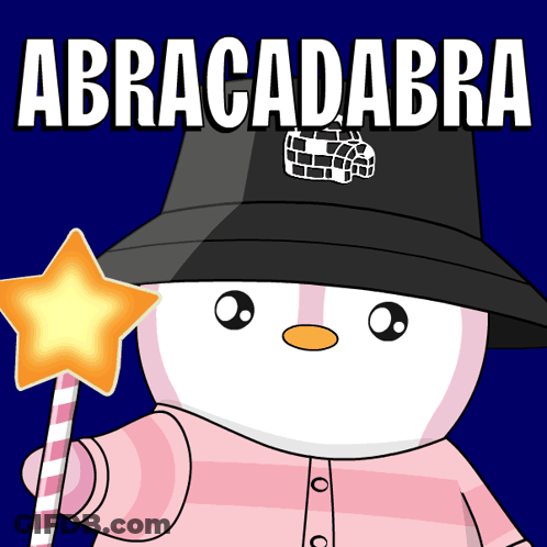 Snowman With Hat Star Holding Wand Saying Abracadabra GIF