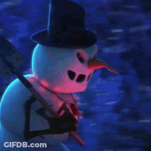 Snowman With Top Hat And Shovel In Snow GIF