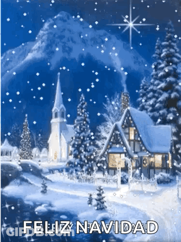 Snowy Christmas Scene Feliz Navidad GIF