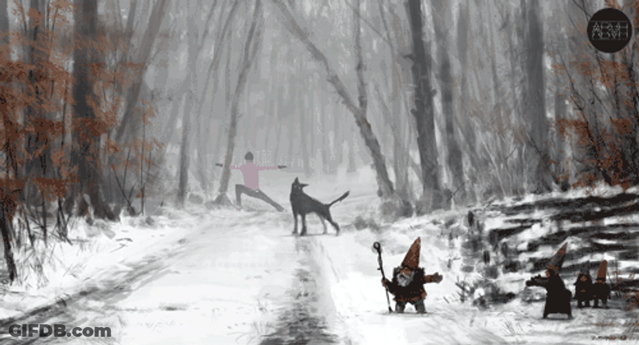 Snowy Forest And Gnomes GIF