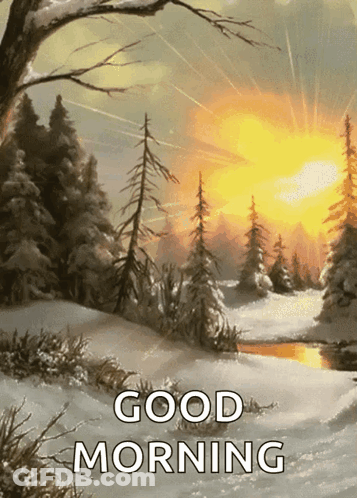Snowy Forest Painting Saying Good Morning GIF