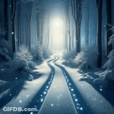 Snowy Forest Path Painting GIF