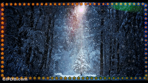 Snowy Forest Surrounded By Flowers GIF