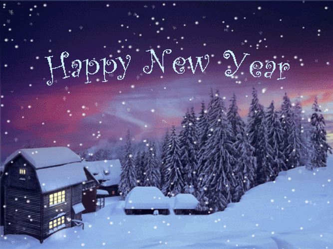 Snowy Happy New Year Greetings GIF