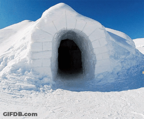 Snowy Igloo With Hole And Blue Sky GIF