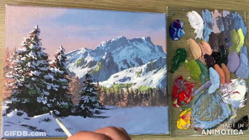 Snowy Mountain Scene Painting GIF