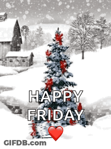 Snowy Scene Saying Happy Friday GIF