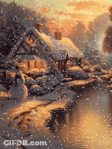 Snowy Scene With House And Snowman GIF
