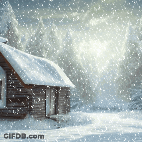 Snowy Scene With House And Trees GIF