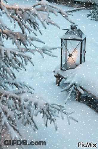 Snowy Scene With Lantern GIF