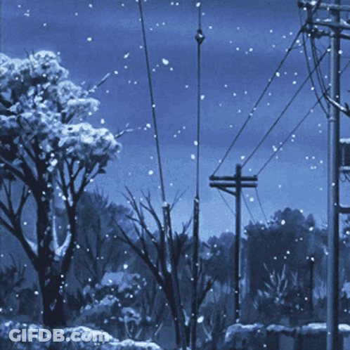 Snowy Scene With Power Lines And Trees GIF